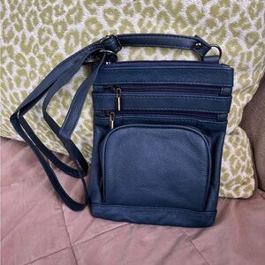 Classic Navy Genuine Leather Crossbody Bag - Sleek Everyday Carry